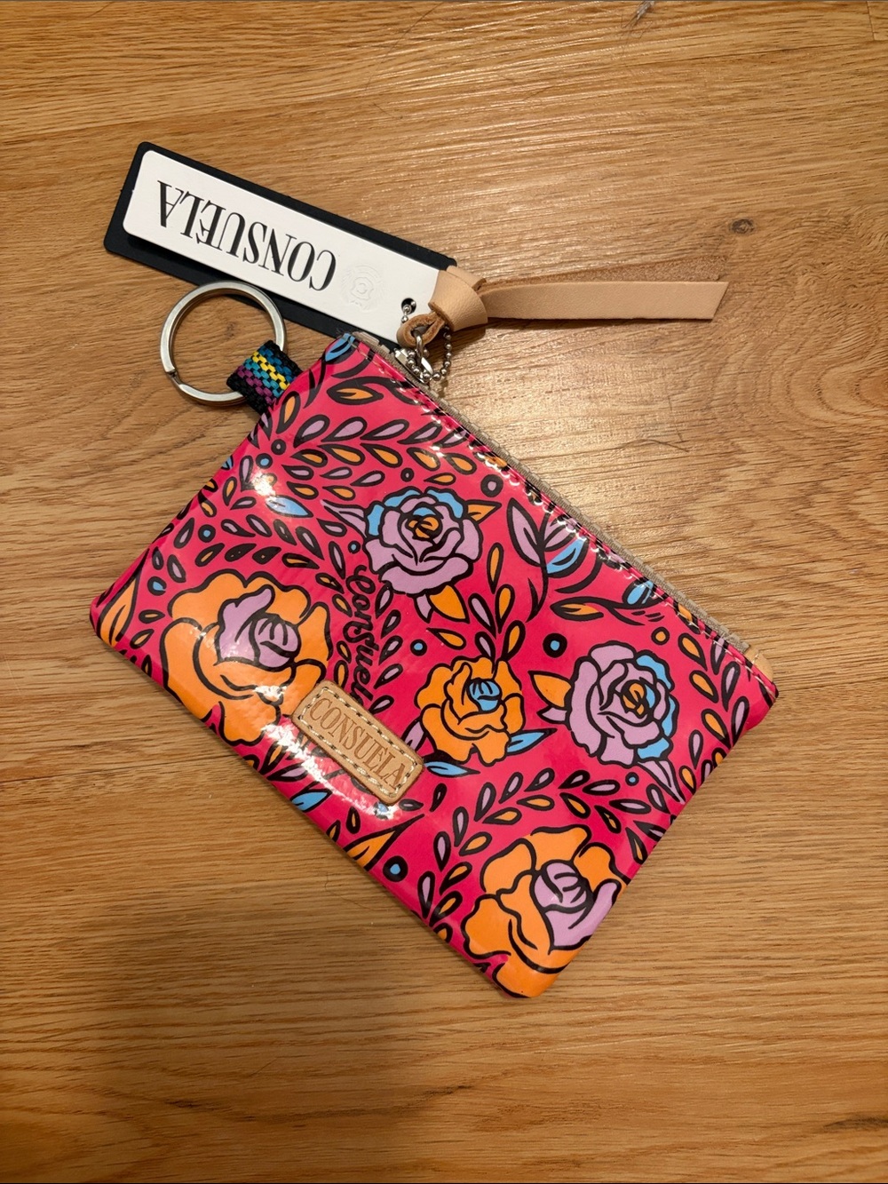 Consuela Hot Pink Floral Molly Zip Pouch with Keyring